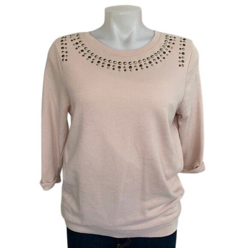 H&M Rhinestone Sweatshirt Light Pink 3/4 Sleeve Sweater Size S
